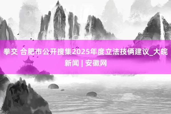 拳交 ﻿合肥市公开搜集2025年度立法技俩建议_大皖新闻 | 安徽网