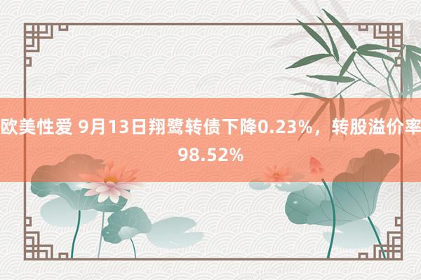 欧美性爱 9月13日翔鹭转债下降0.23%，转股溢价率98.52%