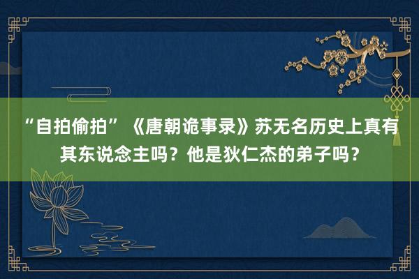 “自拍偷拍” 《唐朝诡事录》苏无名历史上真有其东说念主吗？他是狄仁杰的弟子吗？