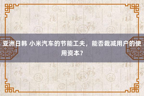 亚洲日韩 小米汽车的节能工夫，能否裁减用户的使用资本？