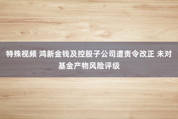 特殊视频 鸿新金钱及控股子公司遭责令改正 未对基金产物风险评级