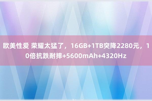 欧美性爱 荣耀太猛了，16GB+1TB突降2280元，10倍抗跌耐摔+5600mAh+4320Hz