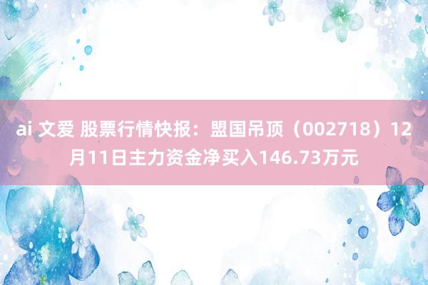 ai 文爱 股票行情快报：盟国吊顶（002718）12月11日主力资金净买入146.73万元