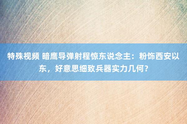 特殊视频 暗鹰导弹射程惊东说念主：粉饰西安以东，好意思细致兵器实力几何？