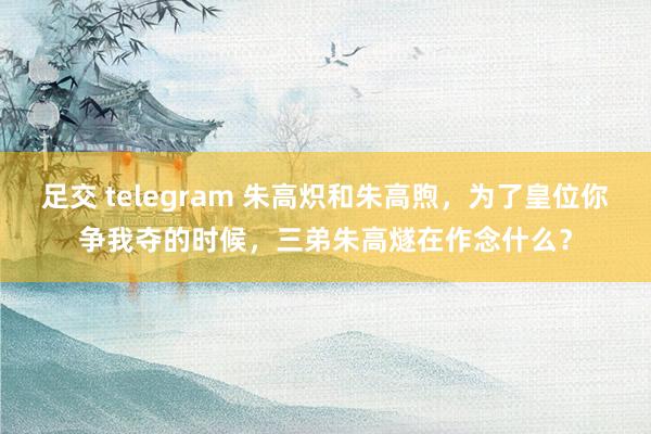 足交 telegram 朱高炽和朱高煦，为了皇位你争我夺的时候，三弟朱高燧在作念什么？