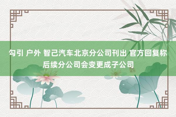 勾引 户外 智己汽车北京分公司刊出 官方回复称后续分公司会变更成子公司